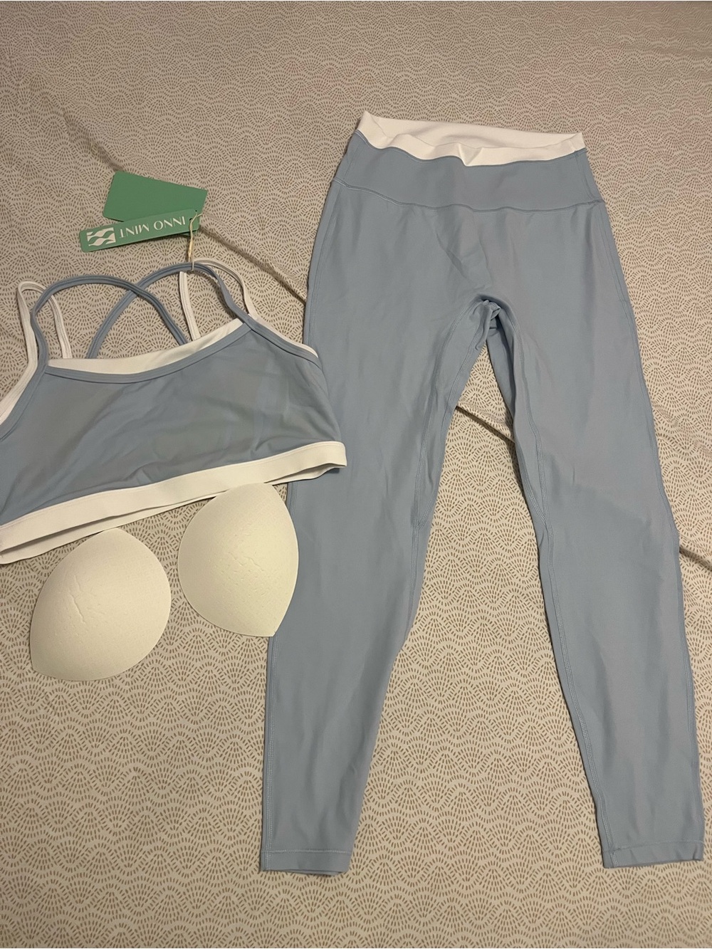 Amazon Light Blue & White High-Waist Legging and Sports Bra Set